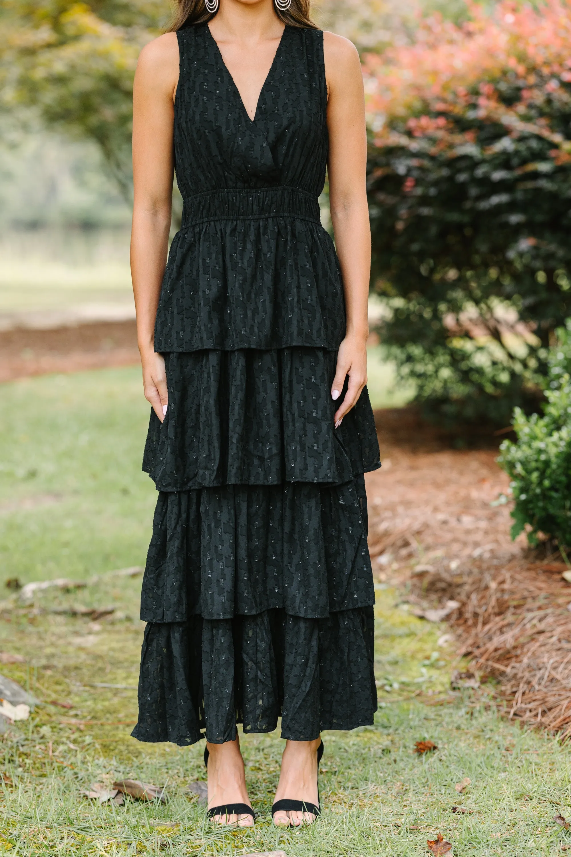 Living The Dream Black Tiered Midi Dress