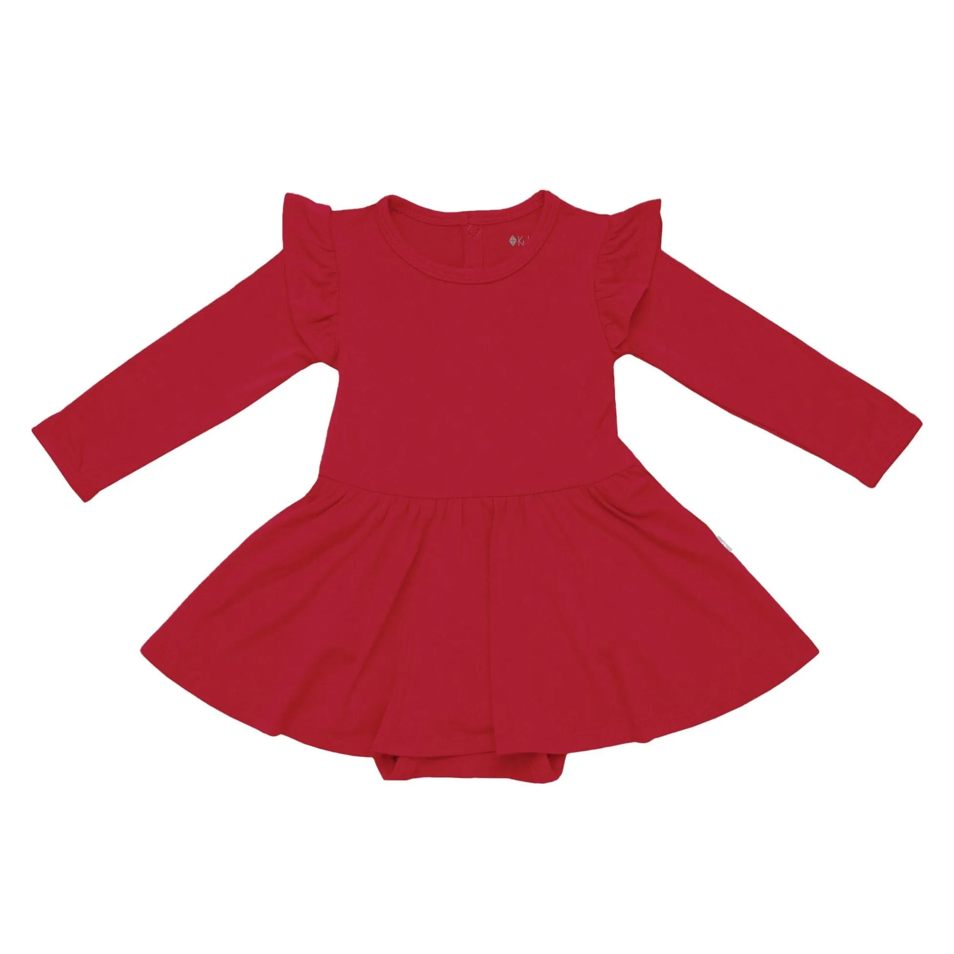 Long Sleeve Twirl Bodysuit Dress in Cardinal