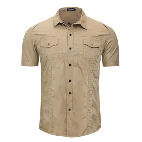 Loose Solid Clor Cargo Short Sleeve Outdoor Men Shirt