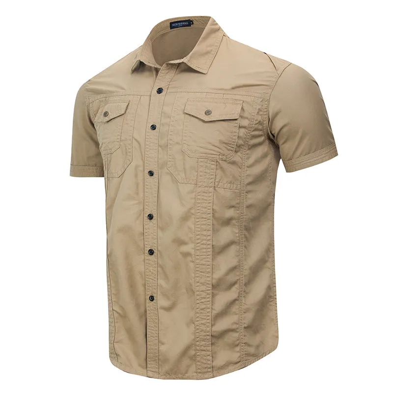 Loose Solid Clor Cargo Short Sleeve Outdoor Men Shirt