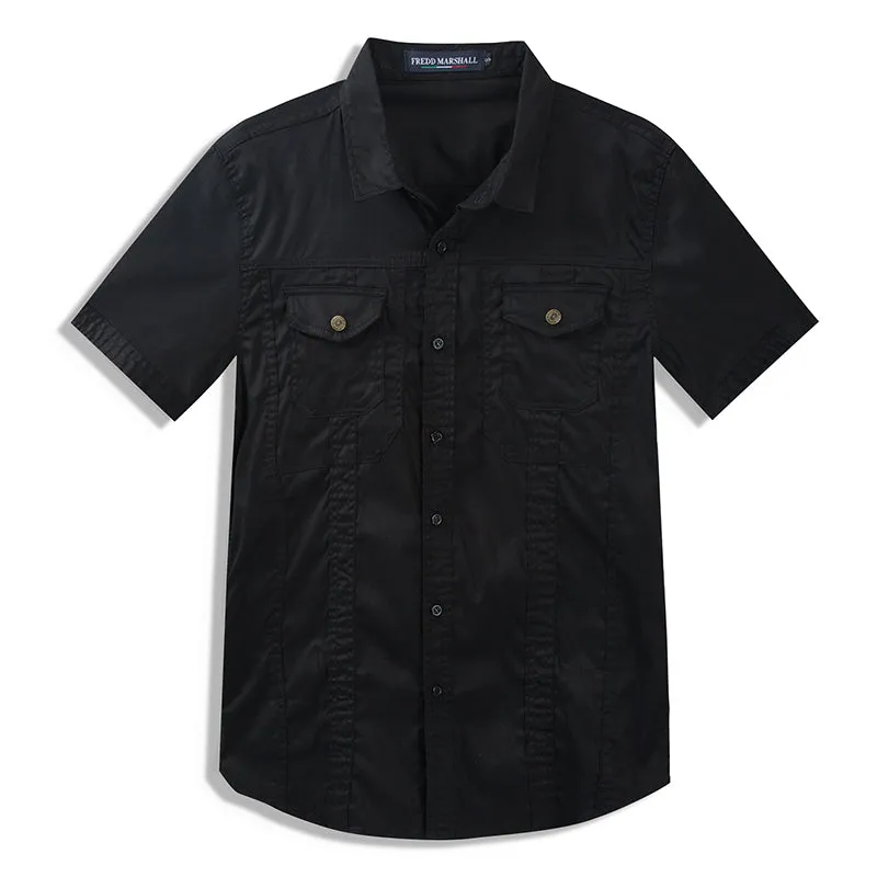 Loose Solid Clor Cargo Short Sleeve Outdoor Men Shirt