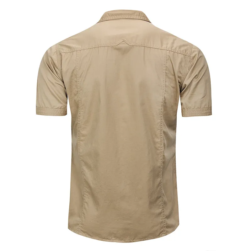 Loose Solid Clor Cargo Short Sleeve Outdoor Men Shirt