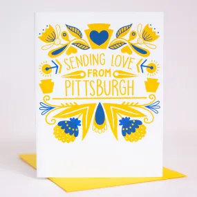 Love from Pittsburgh greeting card, folk art Pittsburgh greeting card, made in Pennsylvania