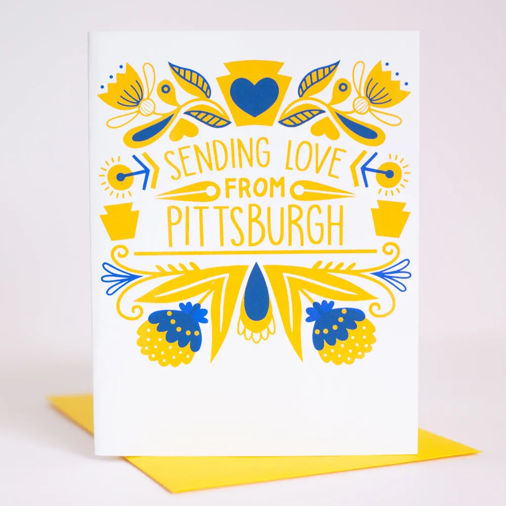 Love from Pittsburgh greeting card, folk art Pittsburgh greeting card, made in Pennsylvania