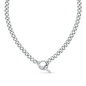 LUXE Flat Curb T-Bar Necklace - Silver