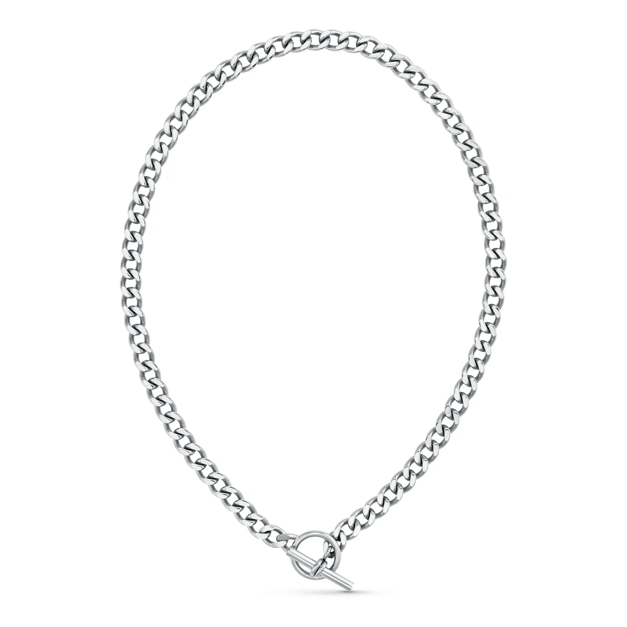 LUXE Flat Curb T-Bar Necklace - Silver