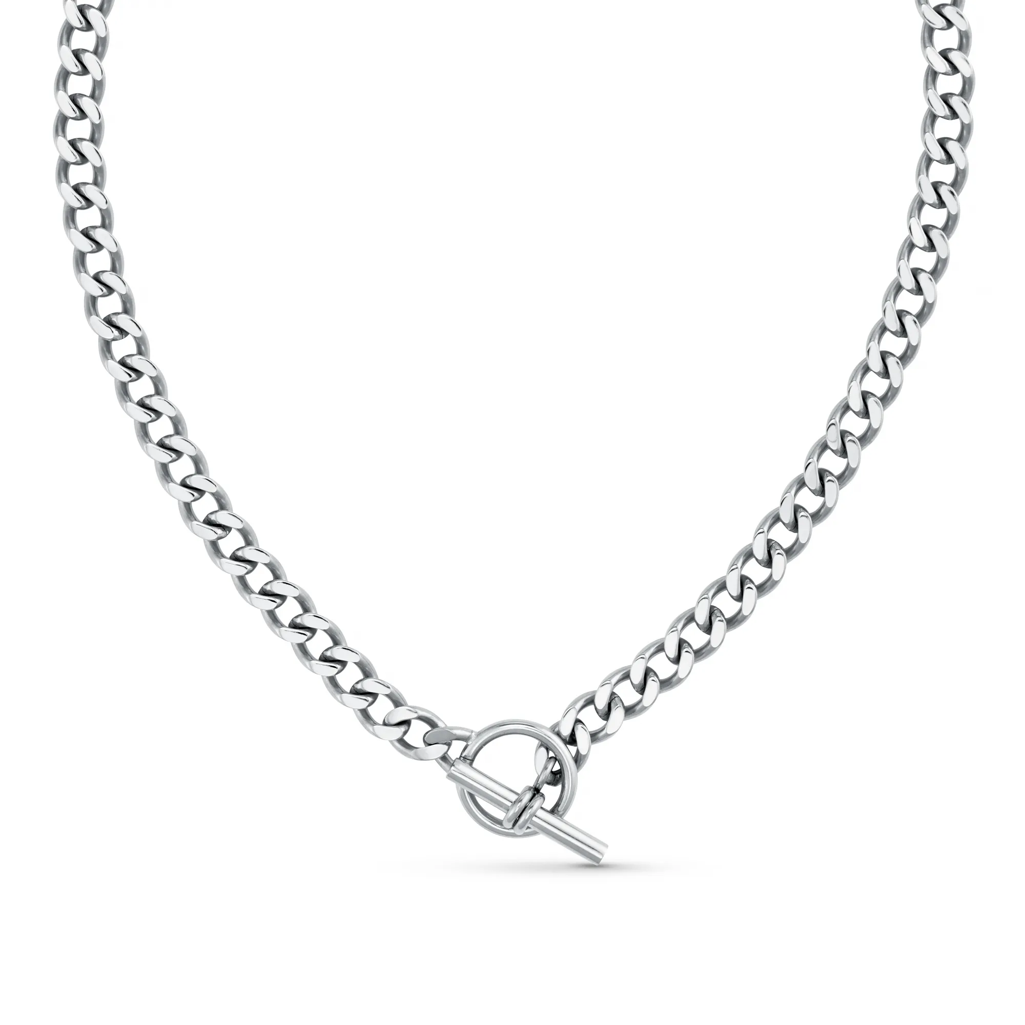 LUXE Flat Curb T-Bar Necklace - Silver