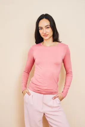 Majestic Soft Touch Long Sleeve Crewneck in Bouton De Rose