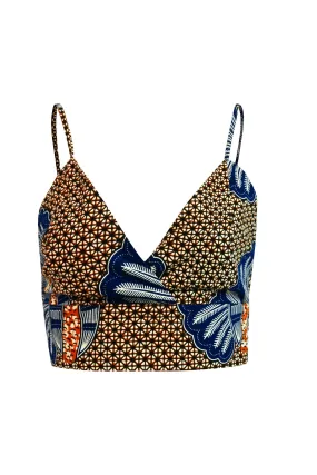 Makena Cropped Bralette Top -  Brown/Blue Shell Print |TROPICANA