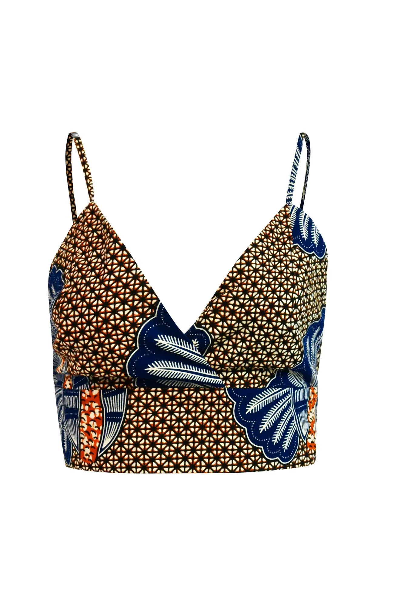 Makena Cropped Bralette Top -  Brown/Blue Shell Print |TROPICANA