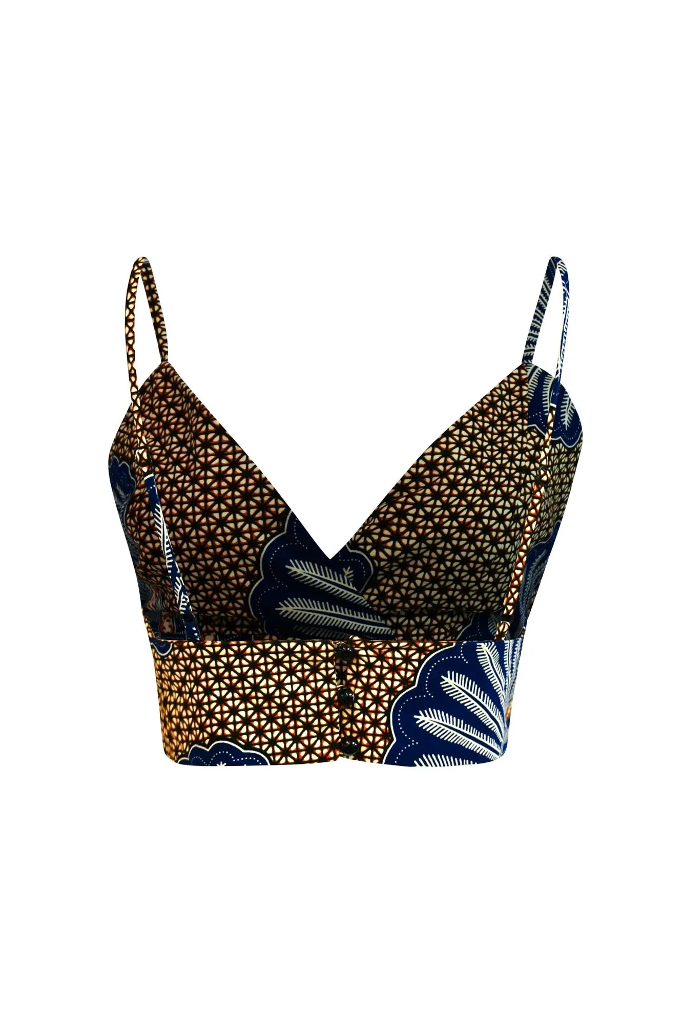 Makena Cropped Bralette Top -  Brown/Blue Shell Print |TROPICANA