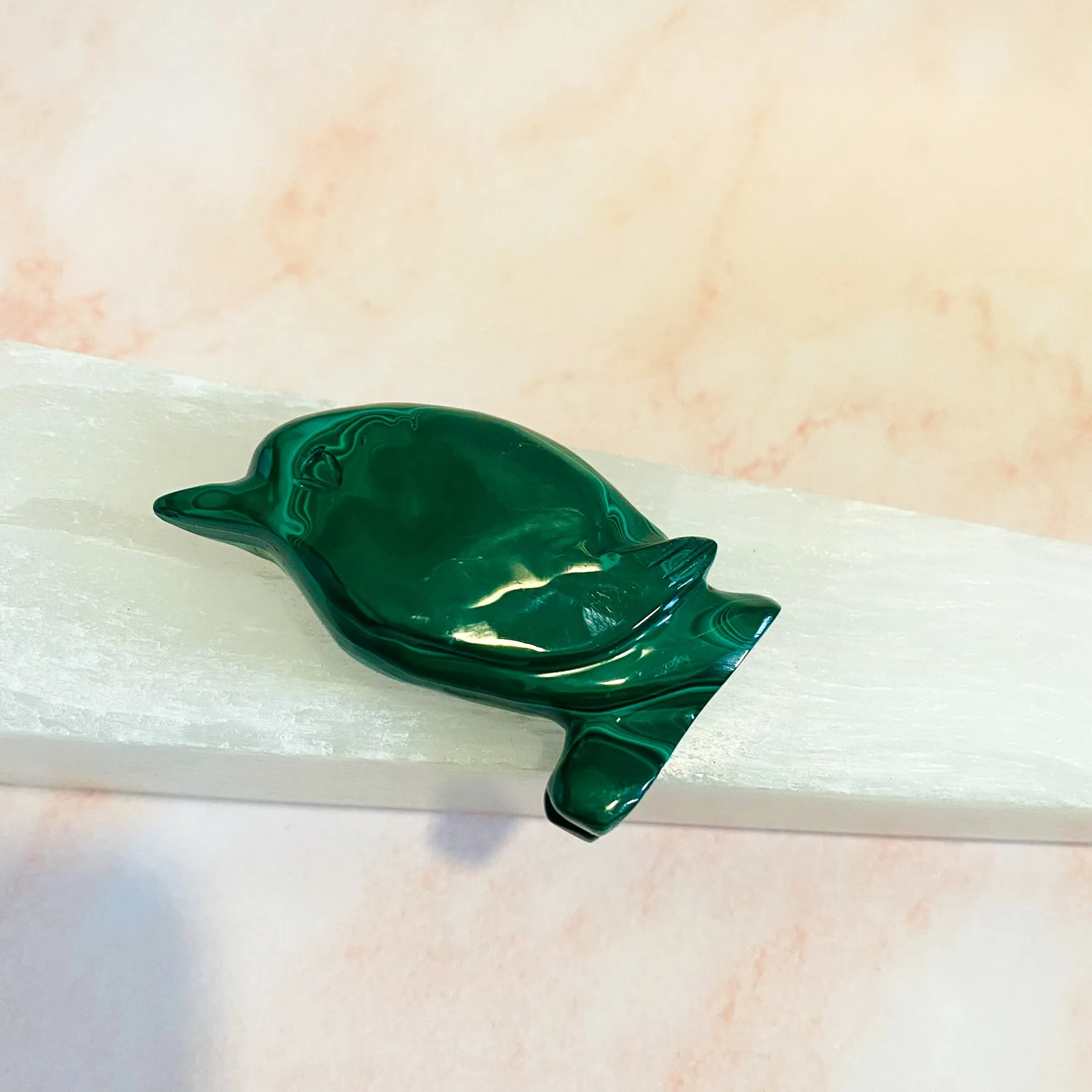 Malachite Dolphin Carvings, 2.3" Dolphin Crystal, Stone of Transformation, Crystal Carvings, Hand Carved Dolphin Decor