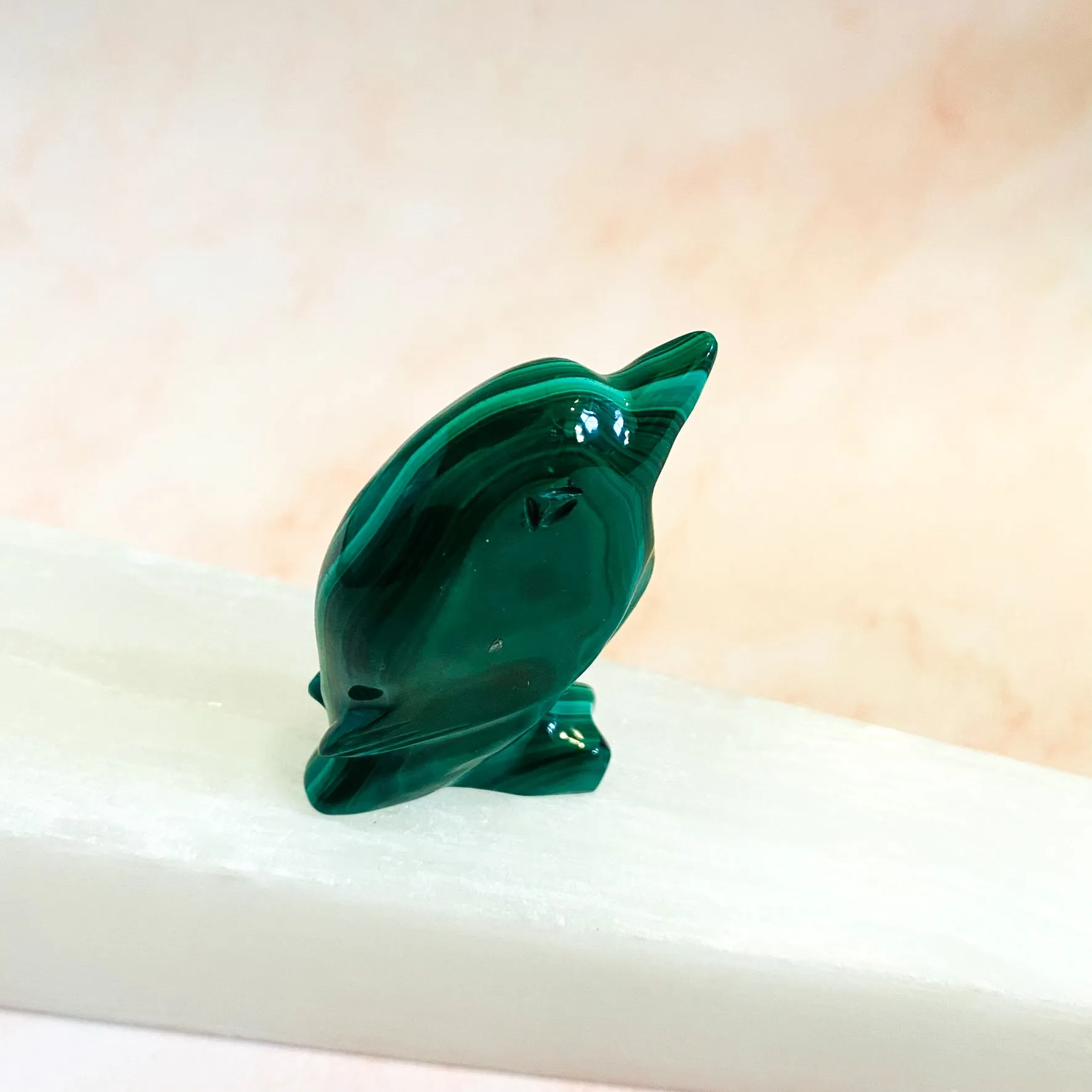 Malachite Dolphin Carvings, 2.3" Dolphin Crystal, Stone of Transformation, Crystal Carvings, Hand Carved Dolphin Decor