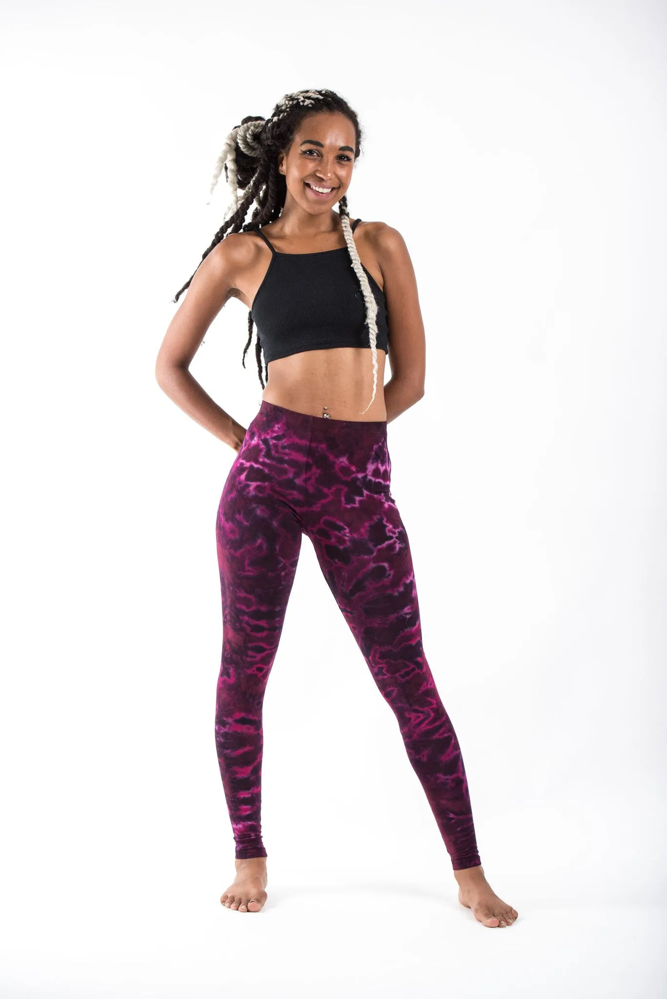 Marble Tie Dye Cotton Leggings in Magenta