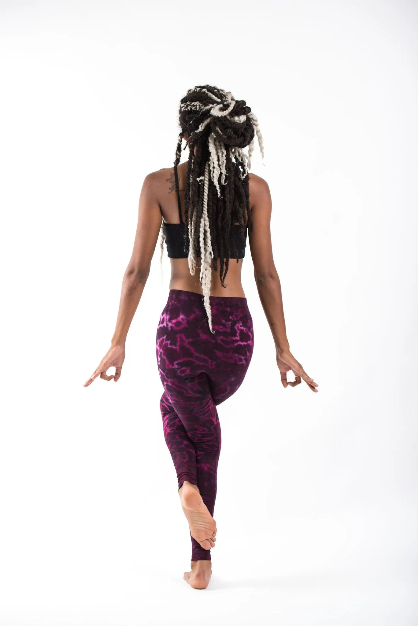 Marble Tie Dye Cotton Leggings in Magenta