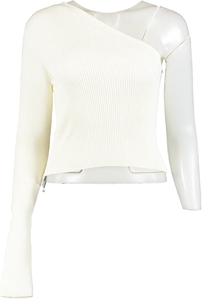 Marcela Cream One Shoulder Knit Sleeve Top UK S