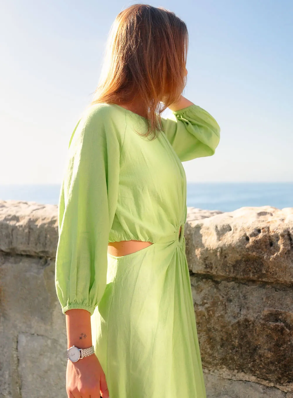 Margot Linen Dress-LIME