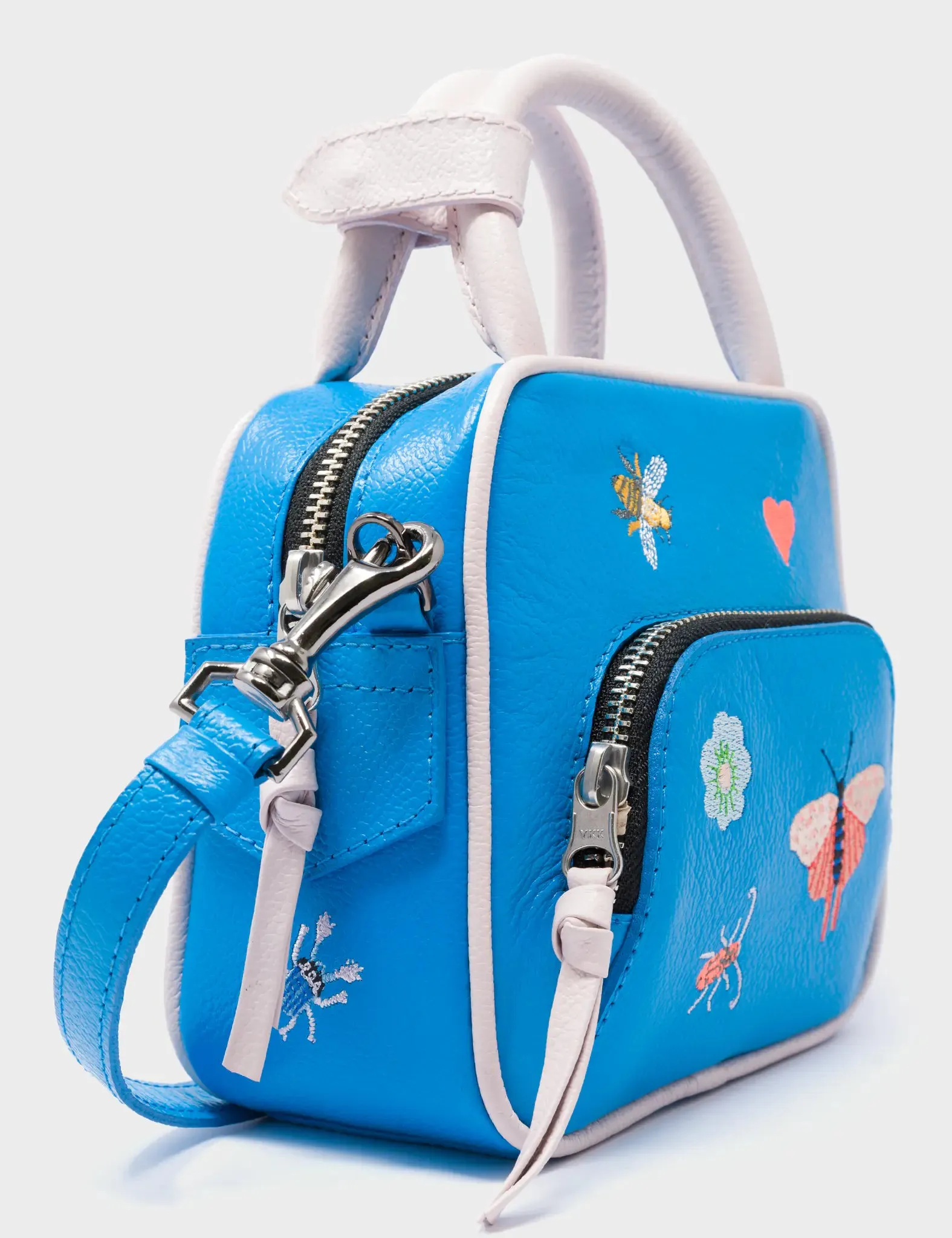 Marino Mini Crossbody Hawaii Blue Leather Bag - Critters Embroidery