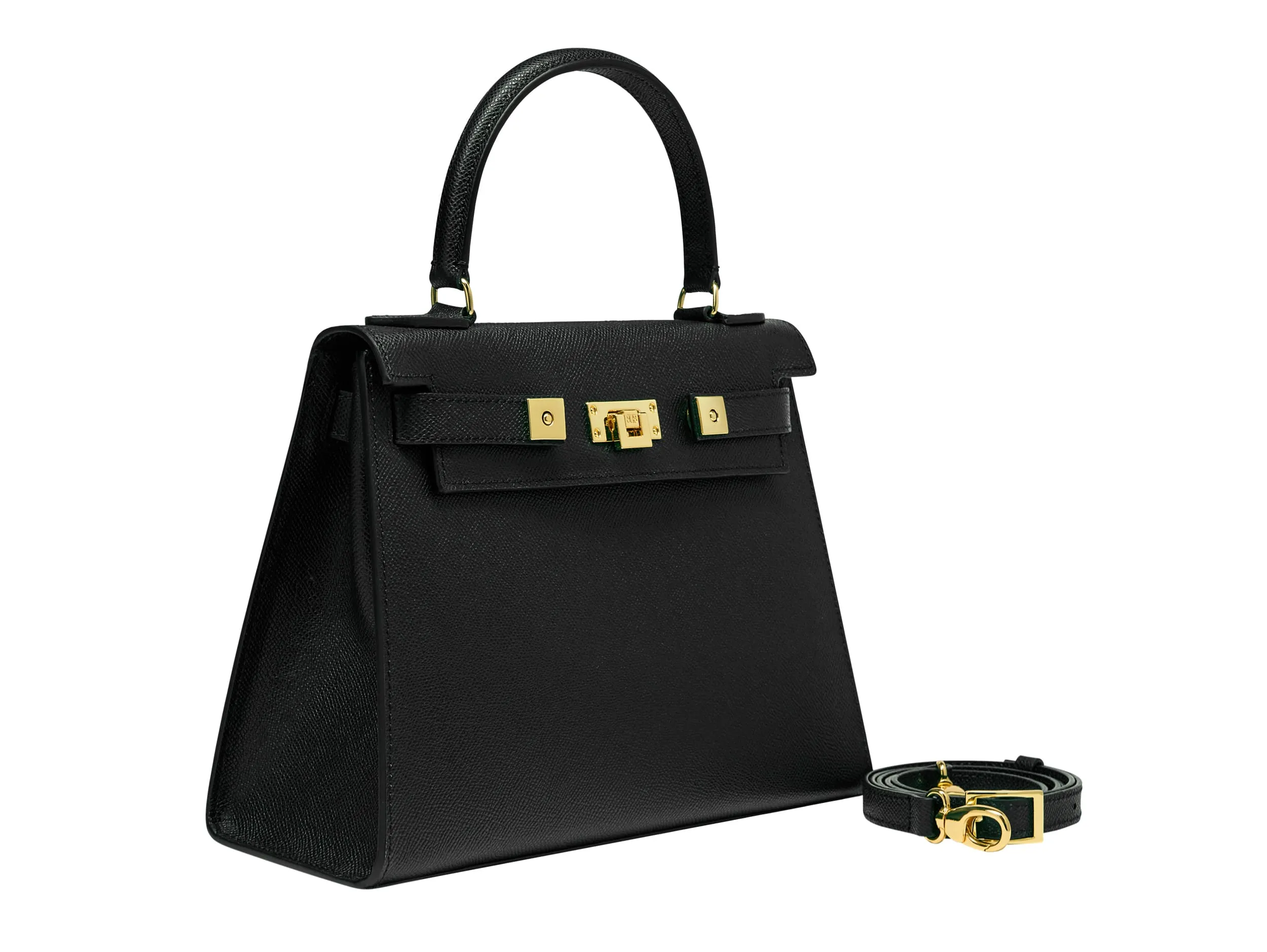 Maya Large Dolomite Pebble Print Calf Leather Handbag - Black/Gold