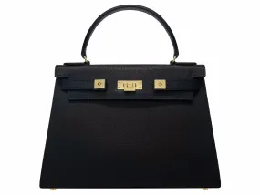 Maya Large Dolomite Pebble Print Calf Leather Handbag - Black/Gold