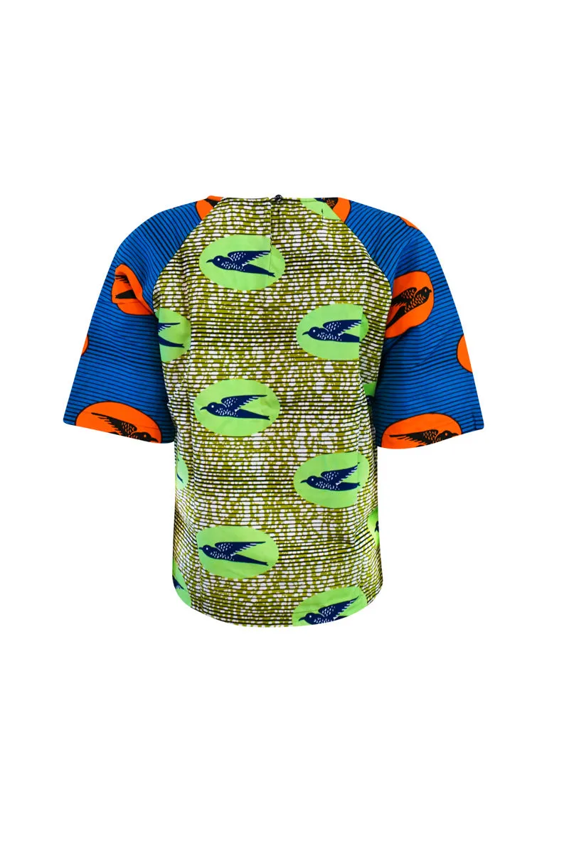 Medley Top - Green & Blue Speedbird print