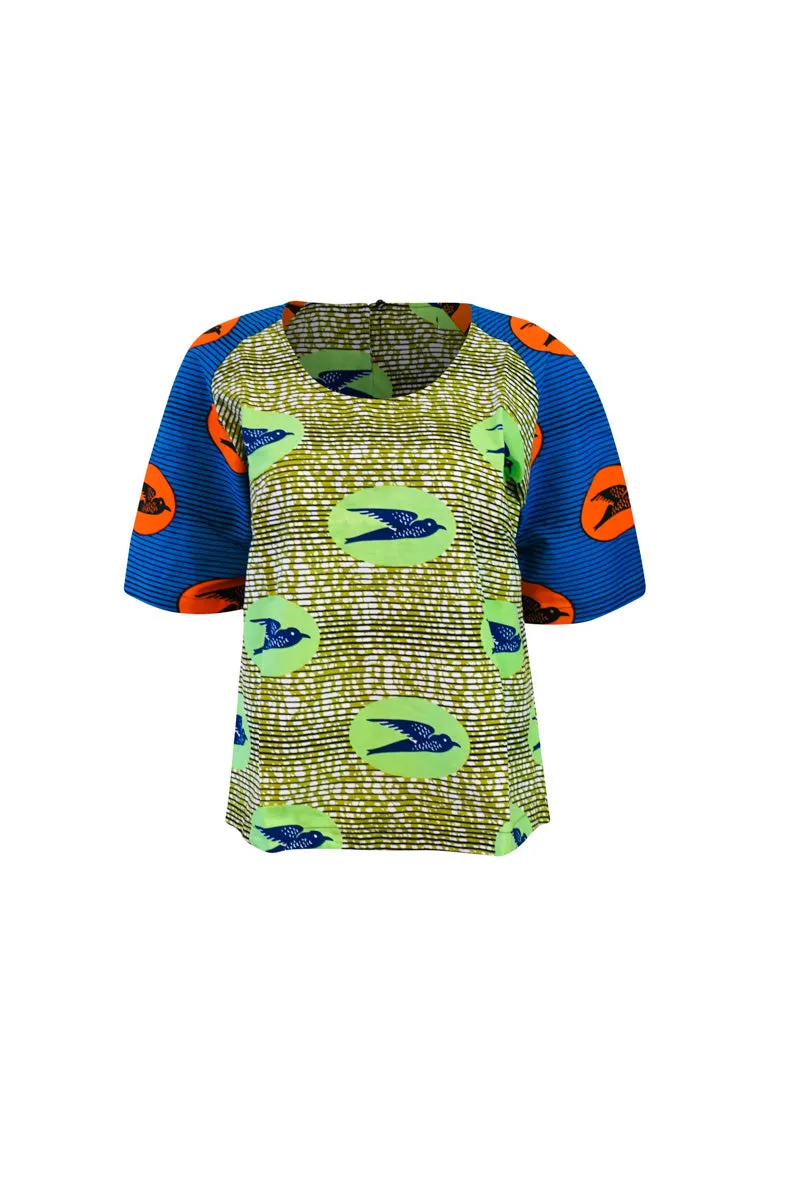 Medley Top - Green & Blue Speedbird print