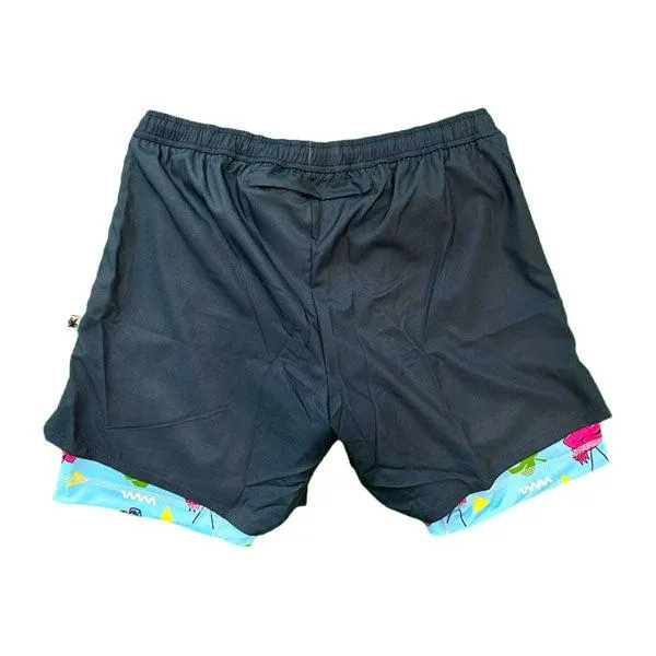 Mens 2-1 Compression Navy/flamingo liner 7" short