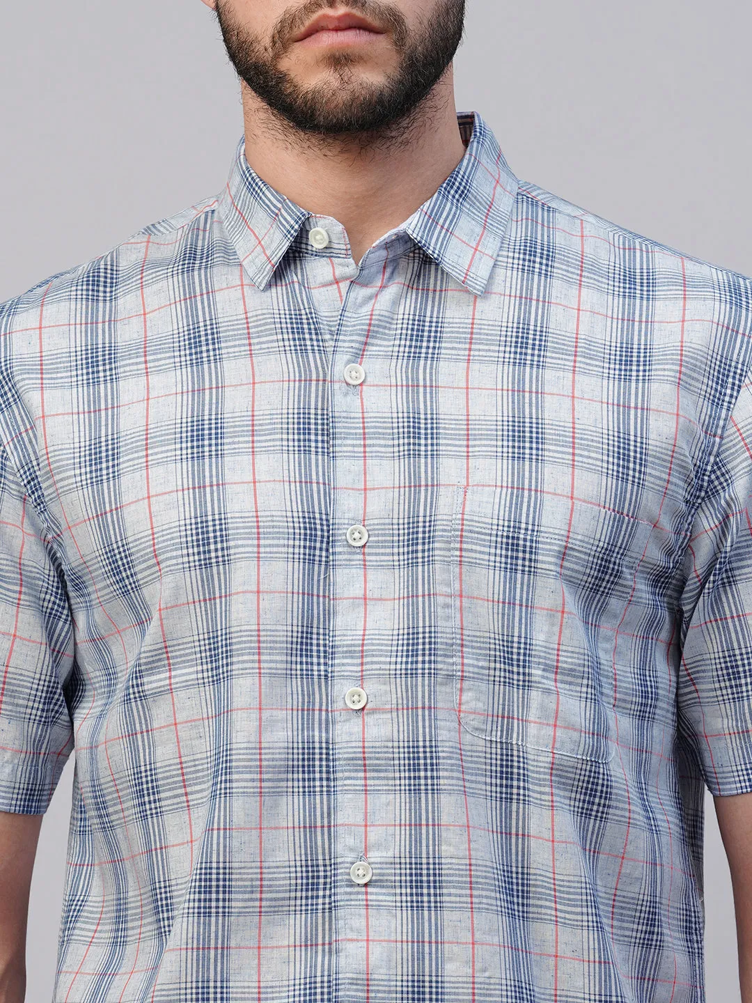 Men's Blue Cotton Lyocell Regular Fit Checked Shirt