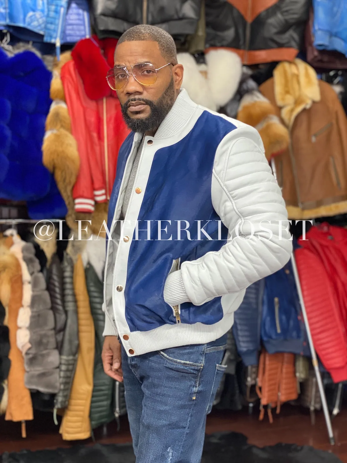 Men's Meek Bomber Jacket White-Blue