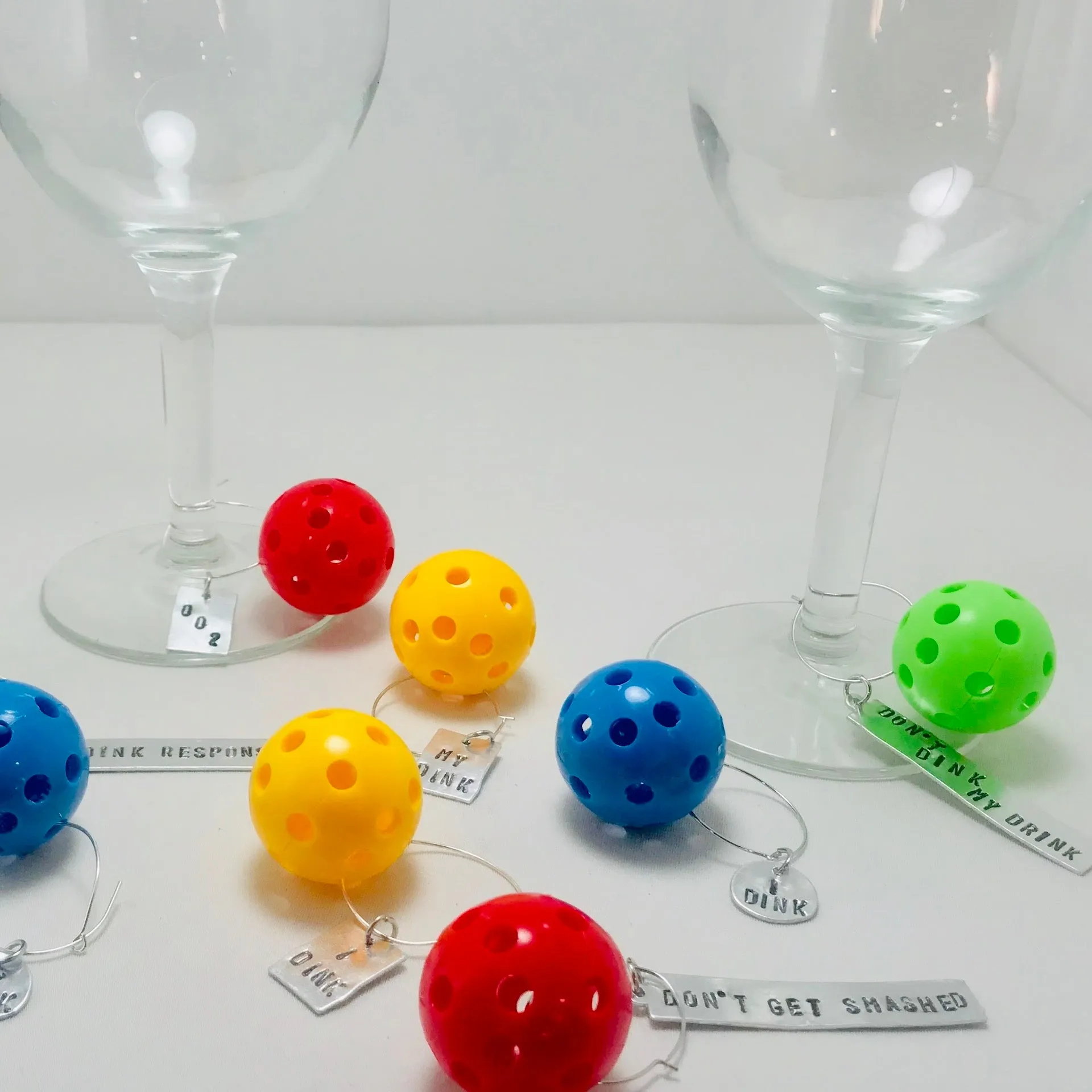 Micro Pickleball Wine Glass Charms (Set Of 4) | Fun Pickleball Gifts