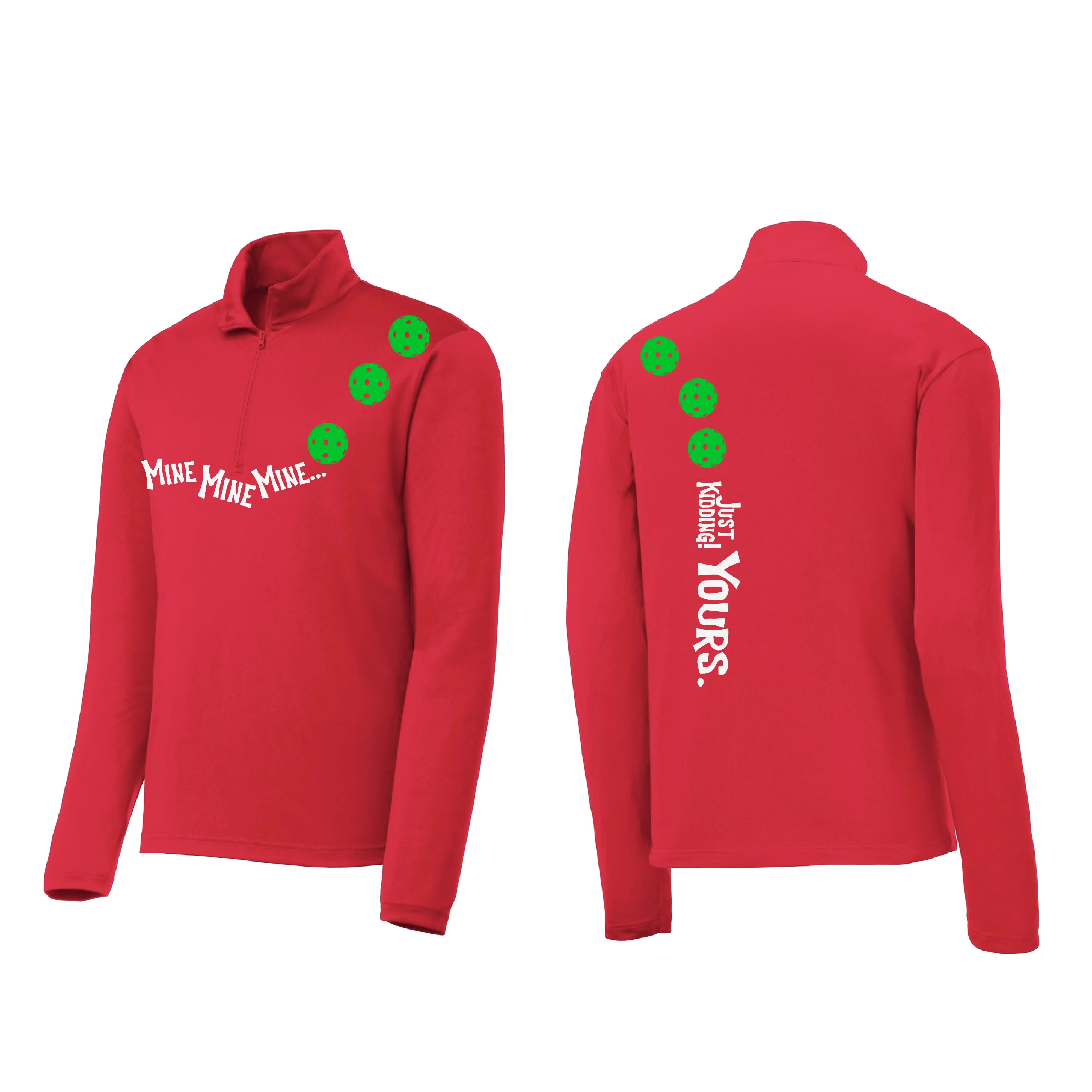 Mine JK Yours (Pickleball Colors Green Rainbow or Cyan) | Men's 1/4 Zip Long Sleeve Pullover Athletic Shirt | 100% Polyester