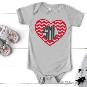 Monogram Heart Valentine's Day Bodysuit - Baby Girl's Valentine Bodysuit