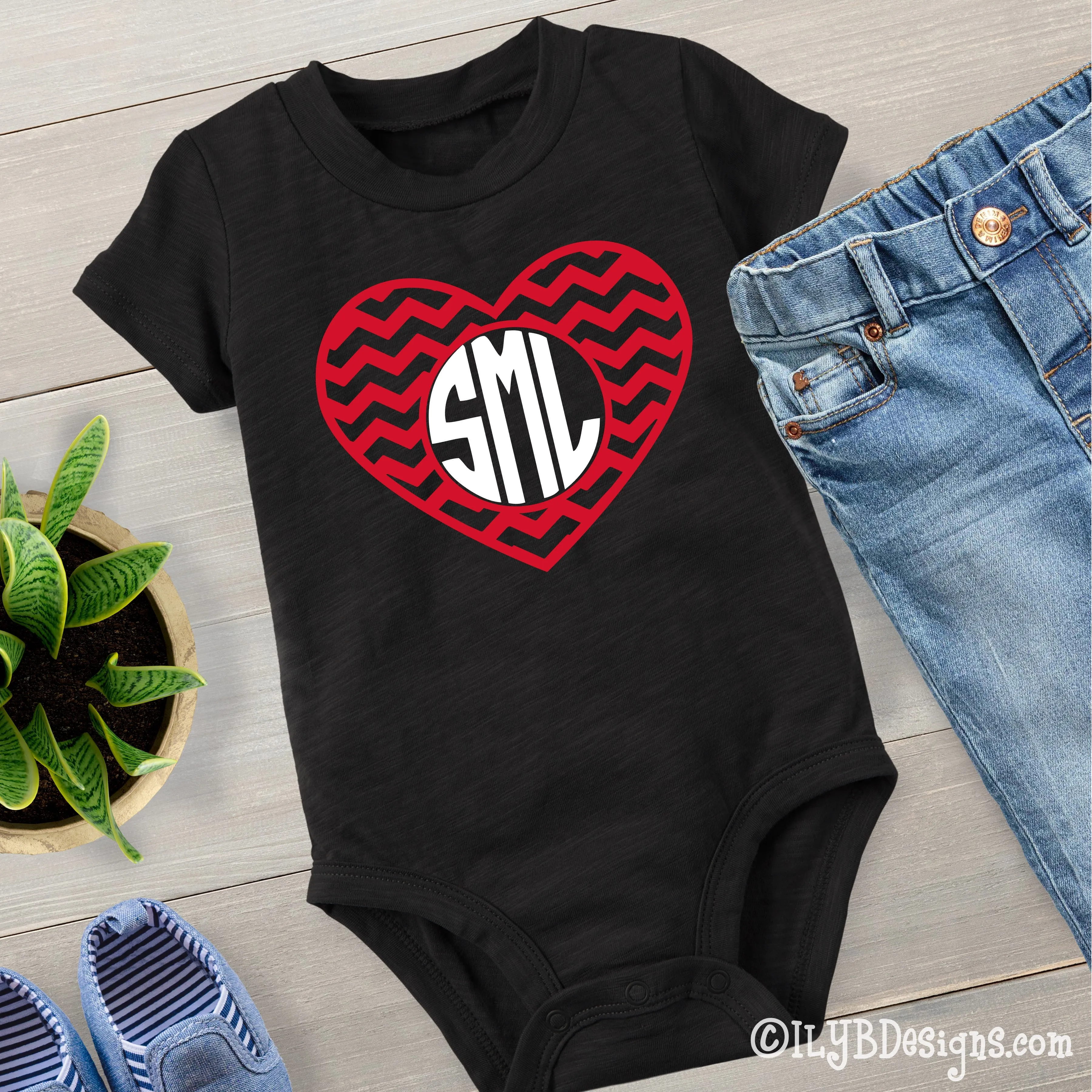 Monogram Heart Valentine's Day Bodysuit - Baby Girl's Valentine Bodysuit