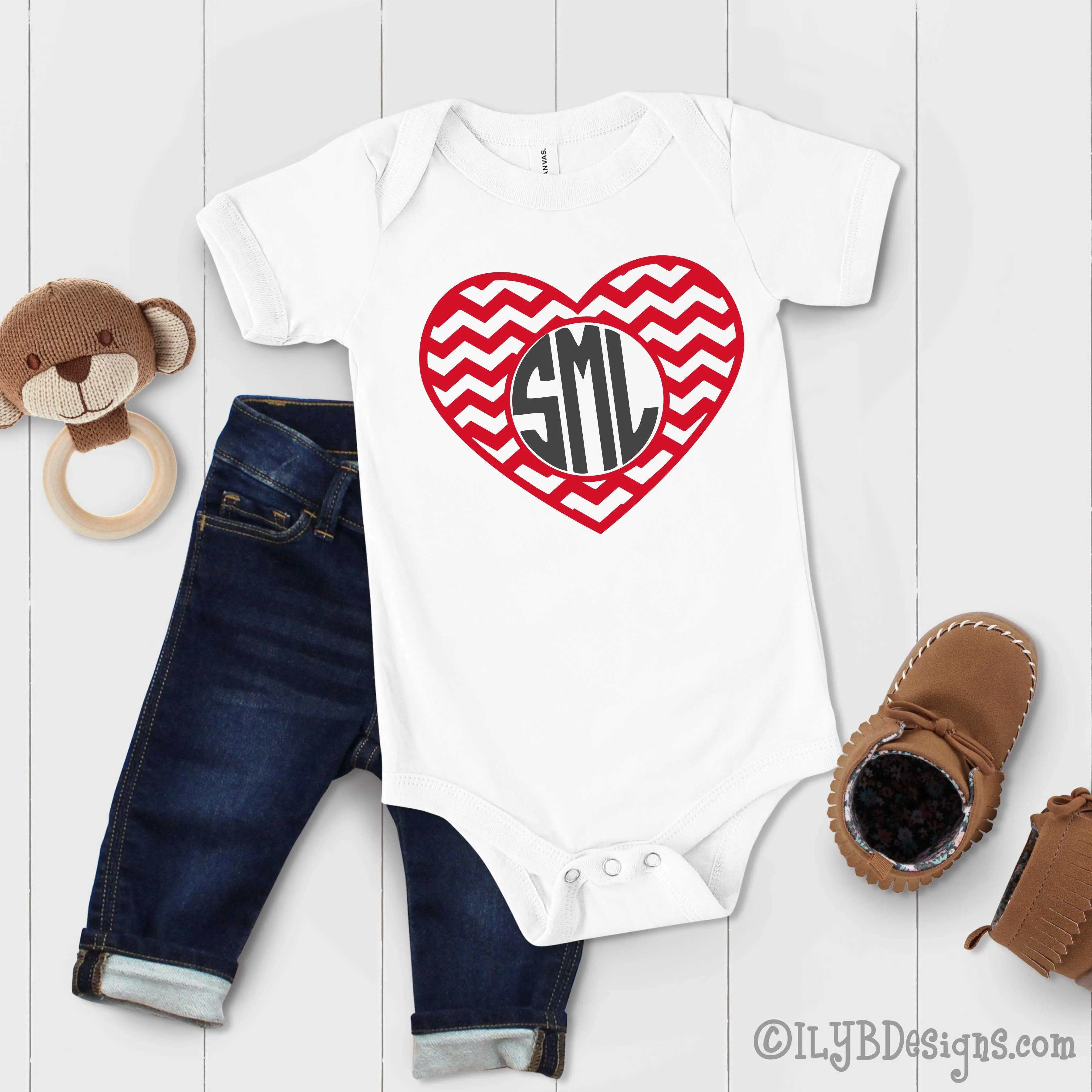 Monogram Heart Valentine's Day Bodysuit - Baby Girl's Valentine Bodysuit