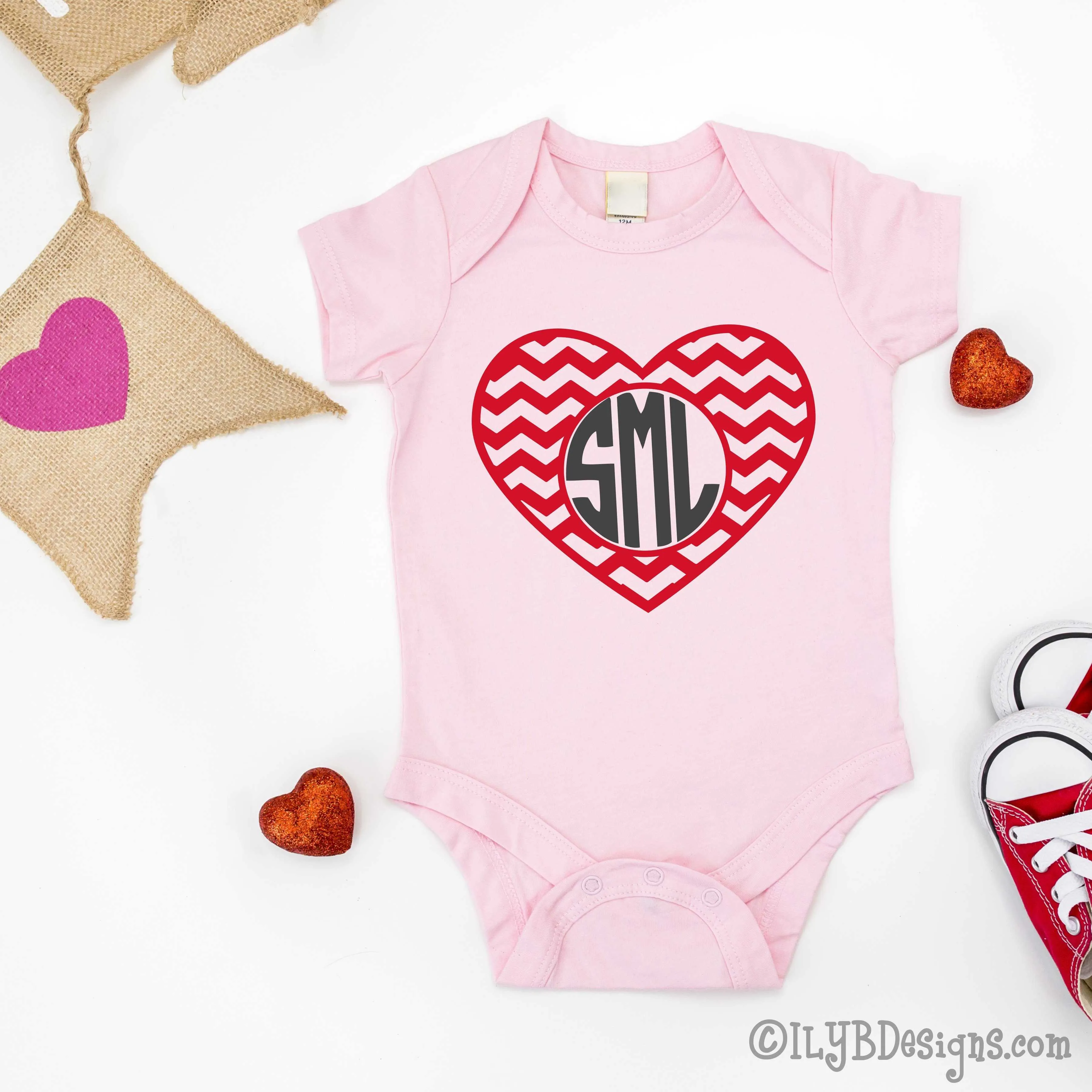 Monogram Heart Valentine's Day Bodysuit - Baby Girl's Valentine Bodysuit