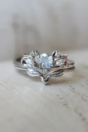 Moonstone and moissanites bridal ring set / Swanlake