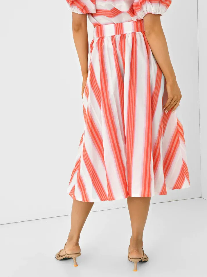 Never a Wallflower Button Down Skirt  - Pink and Orange Stripe