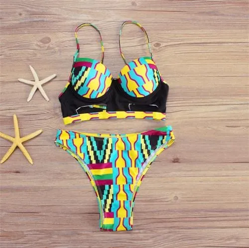 New in African Print High Waist Swimsuit 2 piece Bikini Set