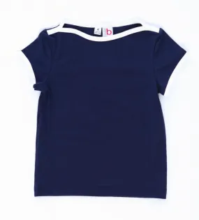 Nina Cap Sleeve Bateau Tee Navy Knit W/White Piping