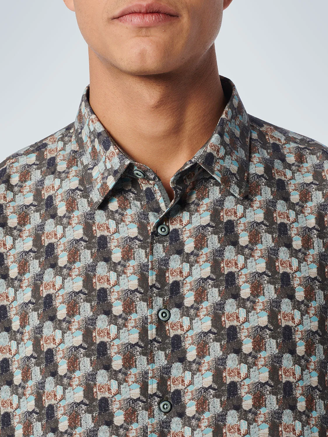 No Excess - Short Sleeved Printed Shirt - Light Aqua