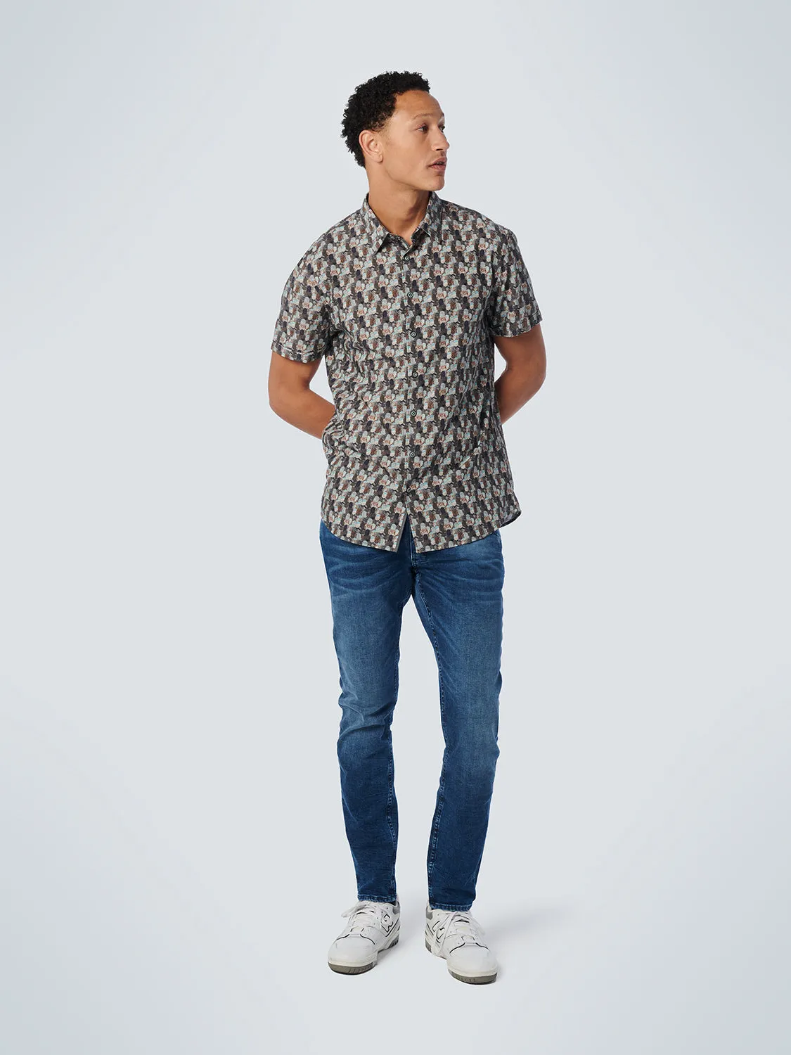 No Excess - Short Sleeved Printed Shirt - Light Aqua