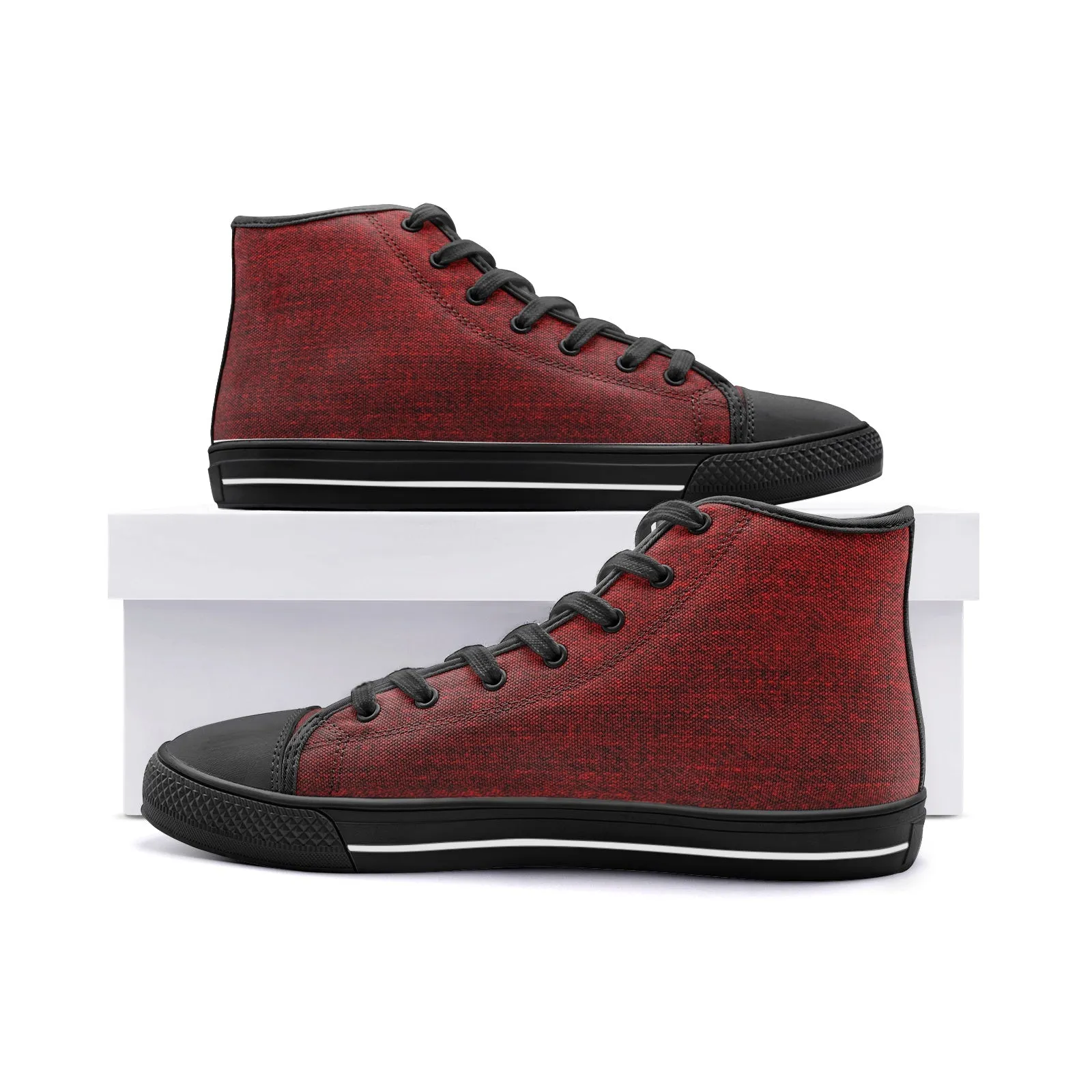 Our Best Canvas High Top Sneaker Men and Women Red Denim Pattern