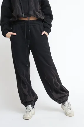 Pantalone In Felpa Ampio Al Fondo - Black