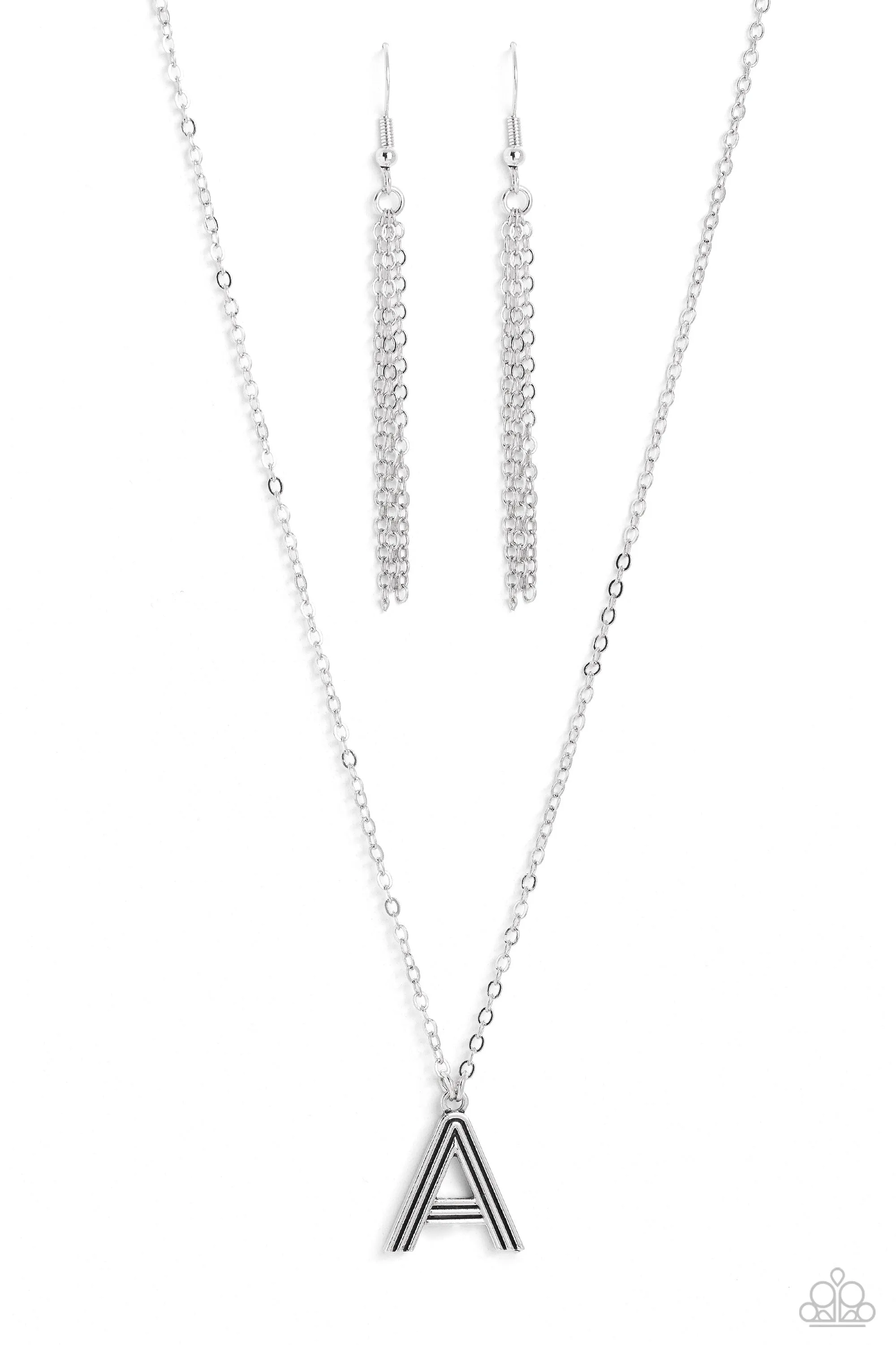 Paparazzi Leave Your Initials Silver A Necklace & Earring Set