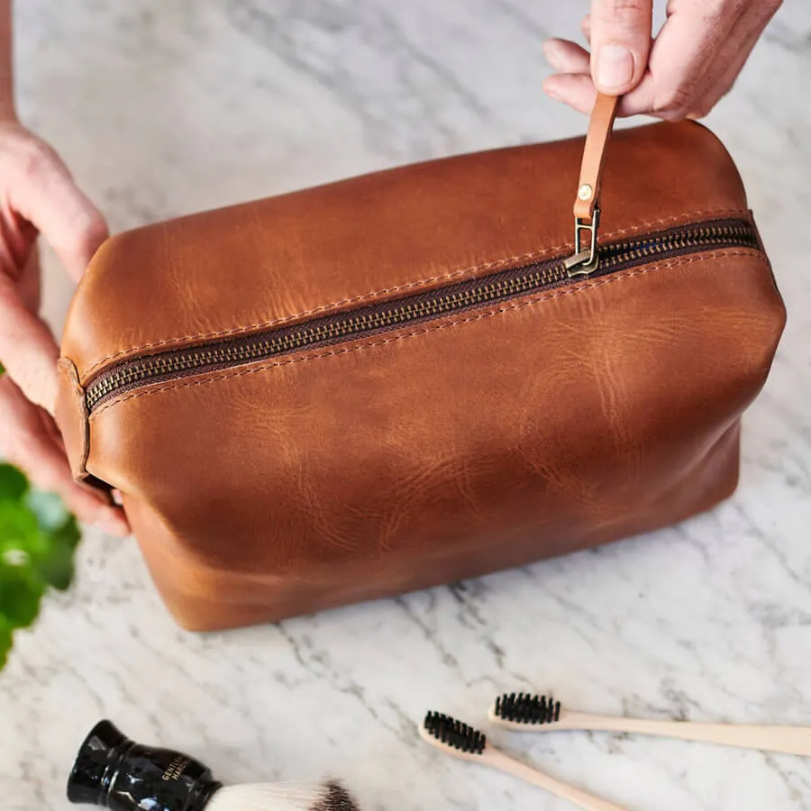 Personalised Leather Wash Bag