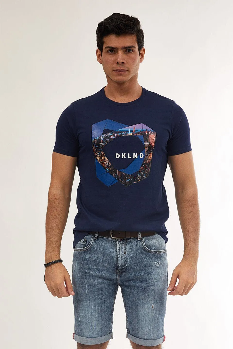 Printed Round-neck T-shirt - NAVY