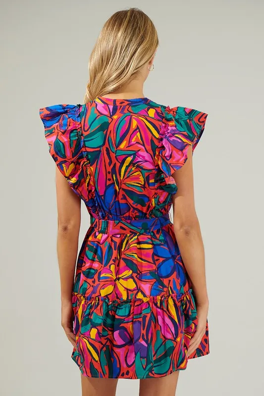 Rainbow Tropics Floral Ruffle Minin Dress