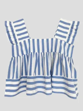 Rey Striped Square-Neck Ruffle Short-Sleeve Top