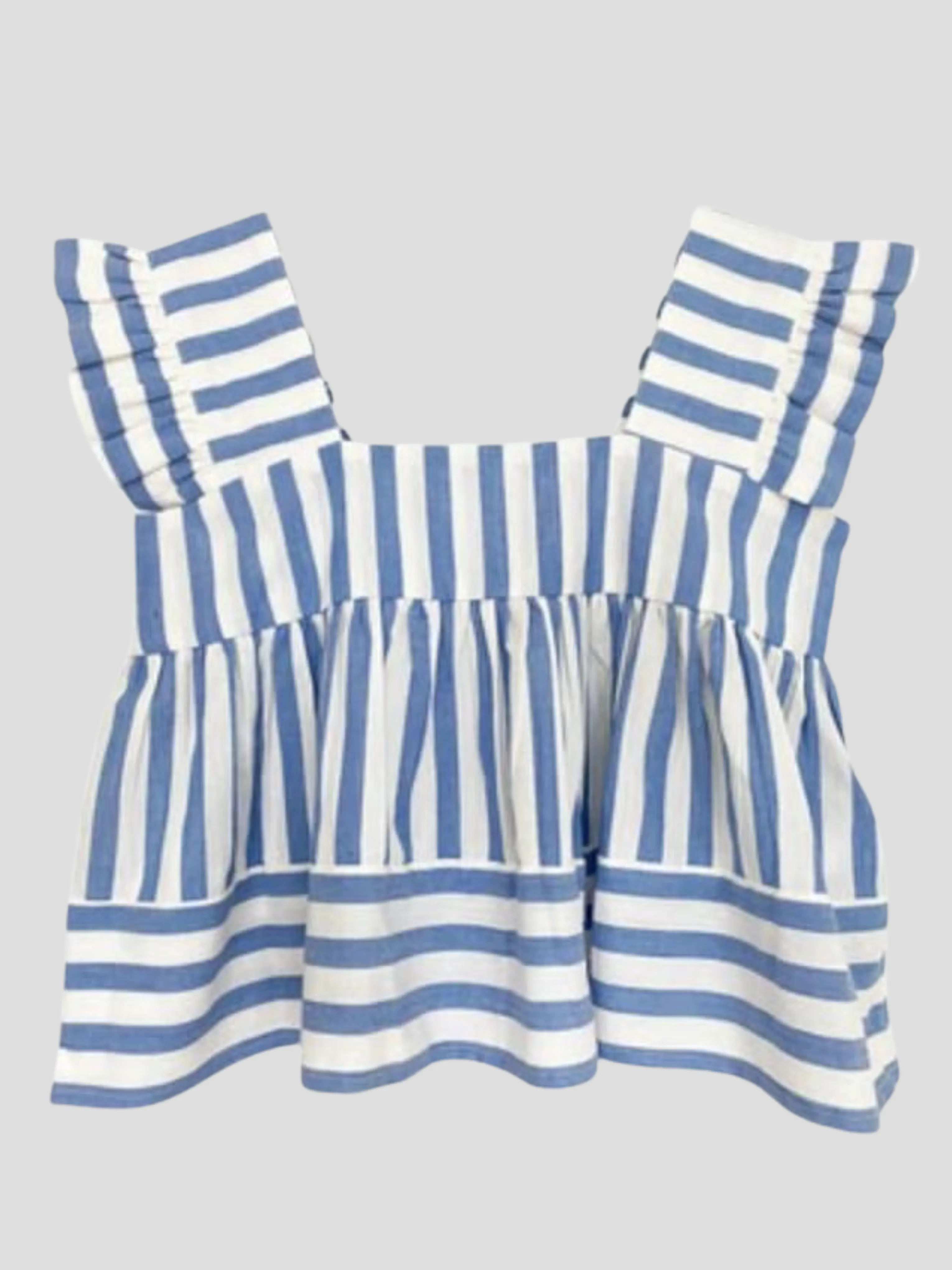 Rey Striped Square-Neck Ruffle Short-Sleeve Top