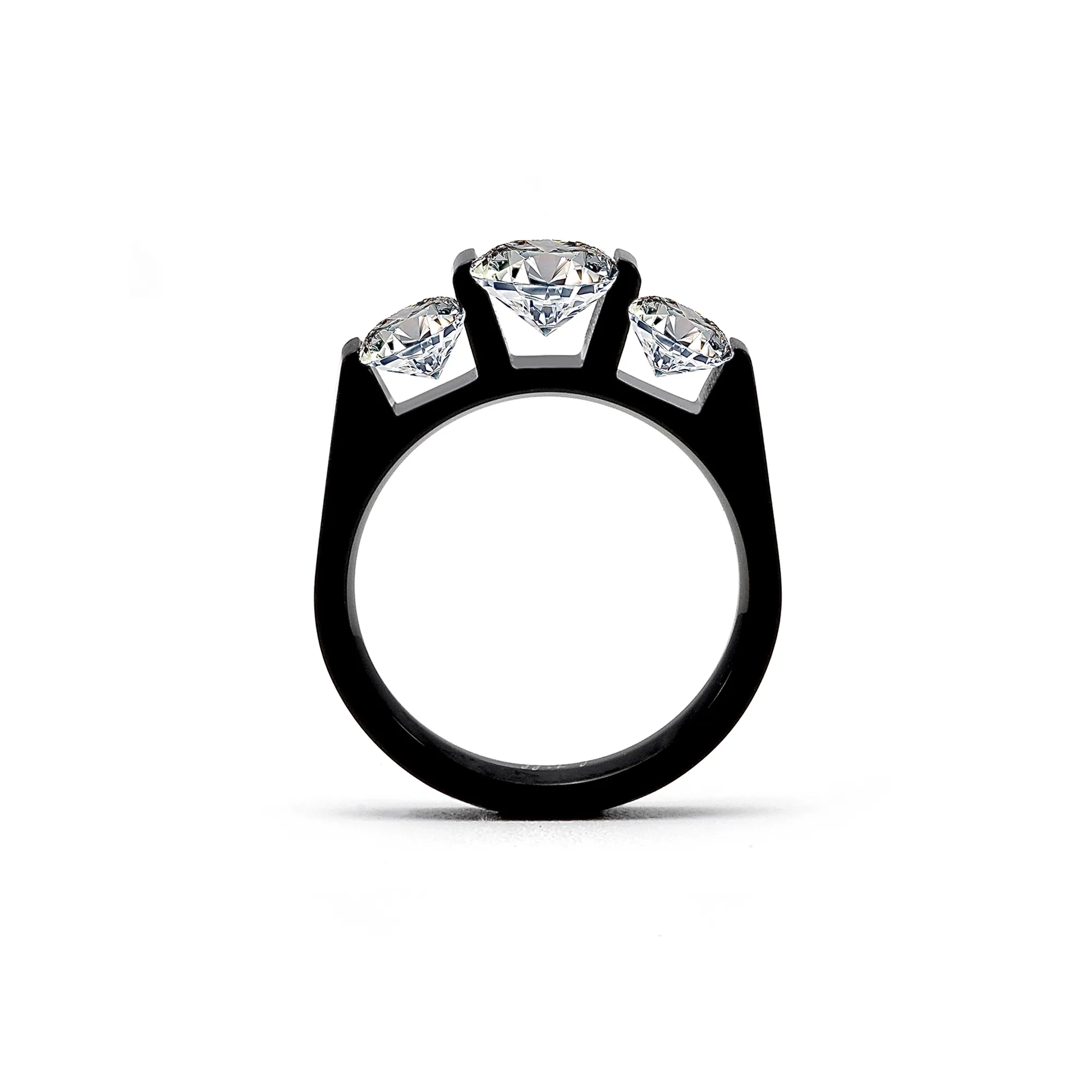 RG203B B.Tiff 3-Stone Cushion Cut Black Anodized Stainless Steel Engagement Ring